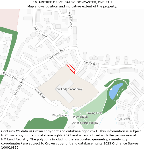 16, AINTREE DRIVE, BALBY, DONCASTER, DN4 8TU: Location map and indicative extent of plot