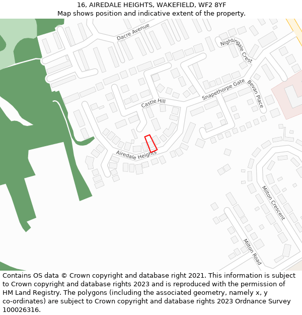 16, AIREDALE HEIGHTS, WAKEFIELD, WF2 8YF: Location map and indicative extent of plot