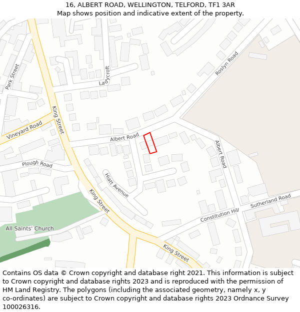 16, ALBERT ROAD, WELLINGTON, TELFORD, TF1 3AR: Location map and indicative extent of plot