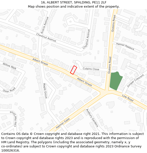 16, ALBERT STREET, SPALDING, PE11 2LF: Location map and indicative extent of plot