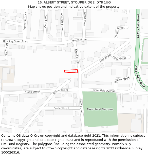 16, ALBERT STREET, STOURBRIDGE, DY8 1UG: Location map and indicative extent of plot