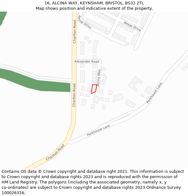 16, ALCINA WAY, KEYNSHAM, BRISTOL, BS31 2TL: Location map and indicative extent of plot