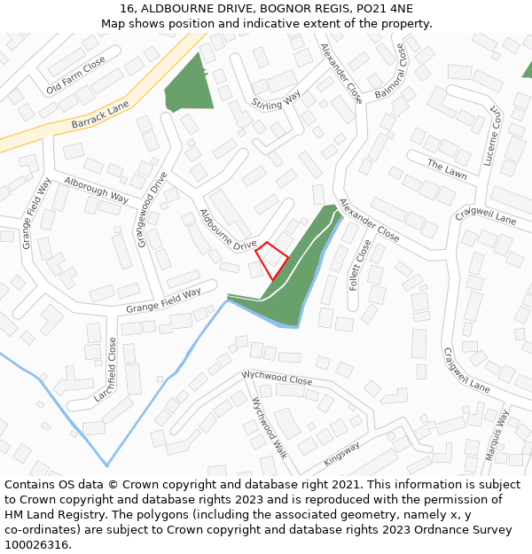 16, ALDBOURNE DRIVE, BOGNOR REGIS, PO21 4NE: Location map and indicative extent of plot