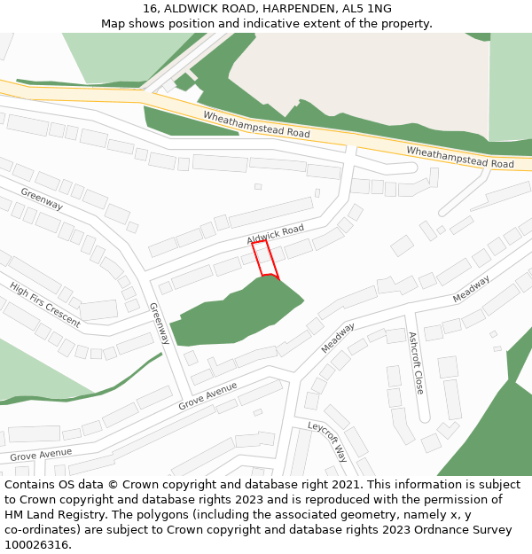 16, ALDWICK ROAD, HARPENDEN, AL5 1NG: Location map and indicative extent of plot