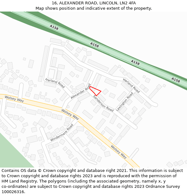 16, ALEXANDER ROAD, LINCOLN, LN2 4FA: Location map and indicative extent of plot