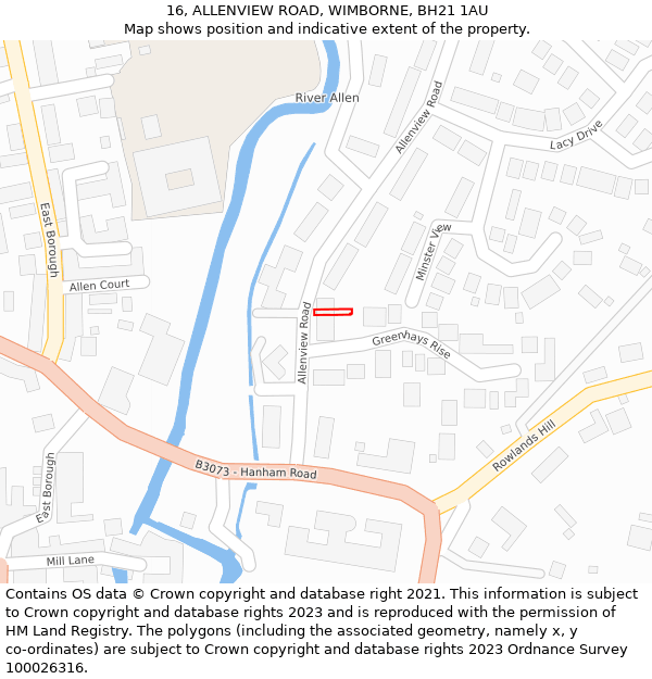 16, ALLENVIEW ROAD, WIMBORNE, BH21 1AU: Location map and indicative extent of plot