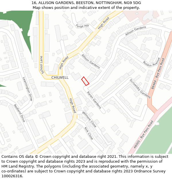 16, ALLISON GARDENS, BEESTON, NOTTINGHAM, NG9 5DG: Location map and indicative extent of plot