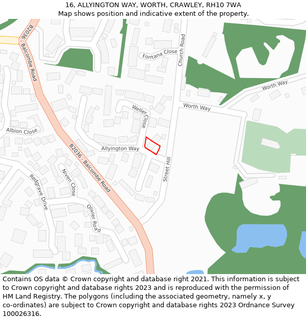 16, ALLYINGTON WAY, WORTH, CRAWLEY, RH10 7WA: Location map and indicative extent of plot