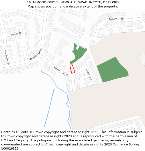 16, ALMOND GROVE, NEWHALL, SWADLINCOTE, DE11 0RD: Location map and indicative extent of plot