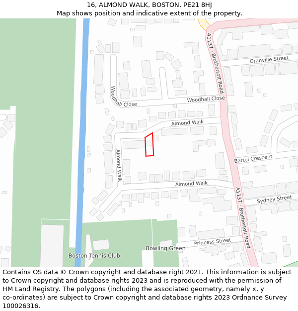 16, ALMOND WALK, BOSTON, PE21 8HJ: Location map and indicative extent of plot