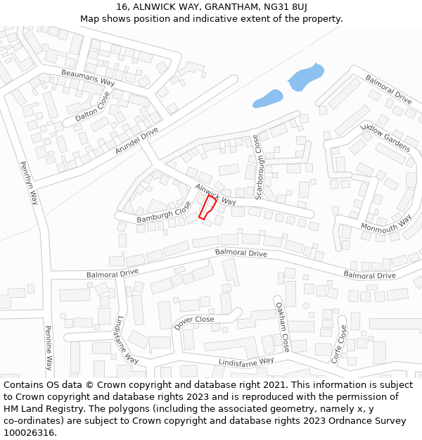 16, ALNWICK WAY, GRANTHAM, NG31 8UJ: Location map and indicative extent of plot