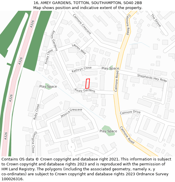 16, AMEY GARDENS, TOTTON, SOUTHAMPTON, SO40 2BB: Location map and indicative extent of plot