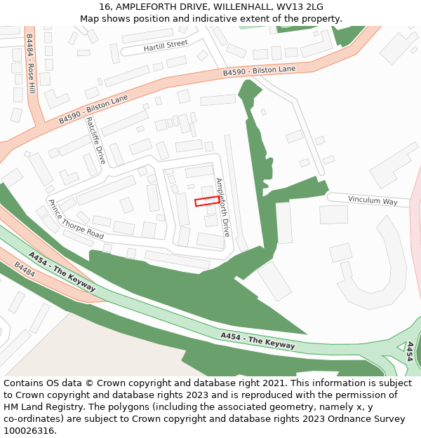 16, AMPLEFORTH DRIVE, WILLENHALL, WV13 2LG: Location map and indicative extent of plot