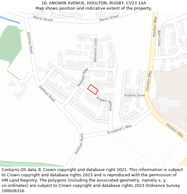 16, ANGWIN AVENUE, HOULTON, RUGBY, CV23 1AA: Location map and indicative extent of plot