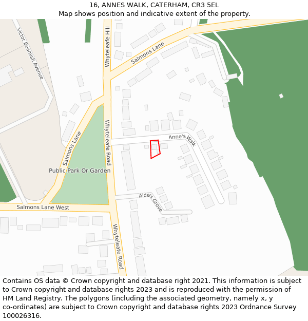 16, ANNES WALK, CATERHAM, CR3 5EL: Location map and indicative extent of plot