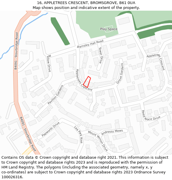 16, APPLETREES CRESCENT, BROMSGROVE, B61 0UA: Location map and indicative extent of plot
