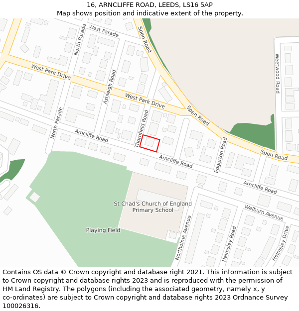 16, ARNCLIFFE ROAD, LEEDS, LS16 5AP: Location map and indicative extent of plot