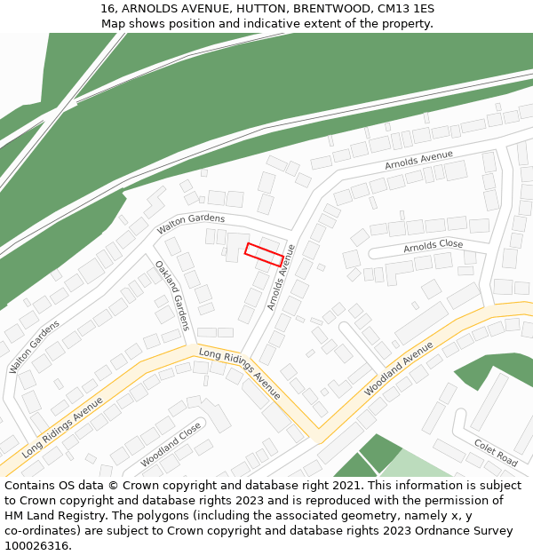 16, ARNOLDS AVENUE, HUTTON, BRENTWOOD, CM13 1ES: Location map and indicative extent of plot
