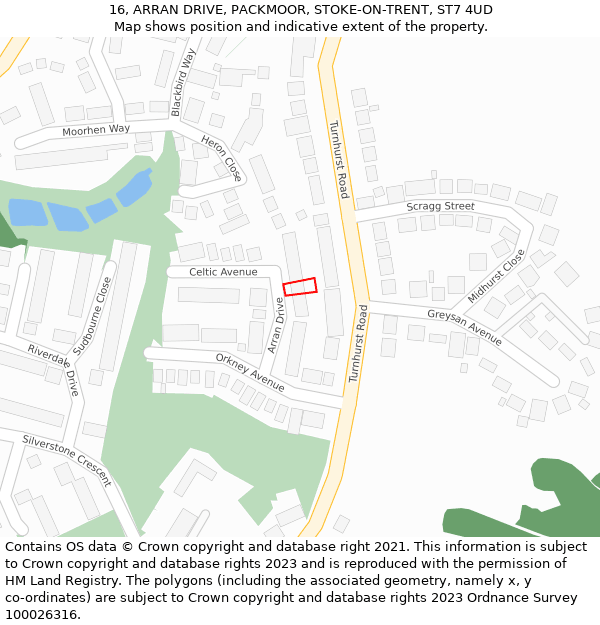 16, ARRAN DRIVE, PACKMOOR, STOKE-ON-TRENT, ST7 4UD: Location map and indicative extent of plot
