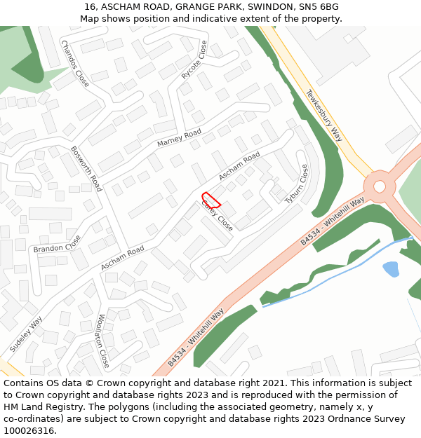 16, ASCHAM ROAD, GRANGE PARK, SWINDON, SN5 6BG: Location map and indicative extent of plot
