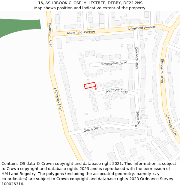 16, ASHBROOK CLOSE, ALLESTREE, DERBY, DE22 2NS: Location map and indicative extent of plot