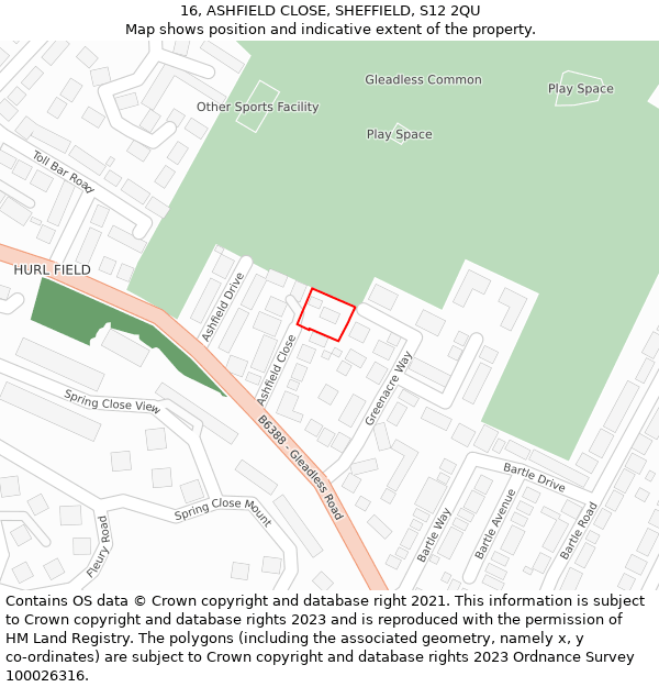 16, ASHFIELD CLOSE, SHEFFIELD, S12 2QU: Location map and indicative extent of plot