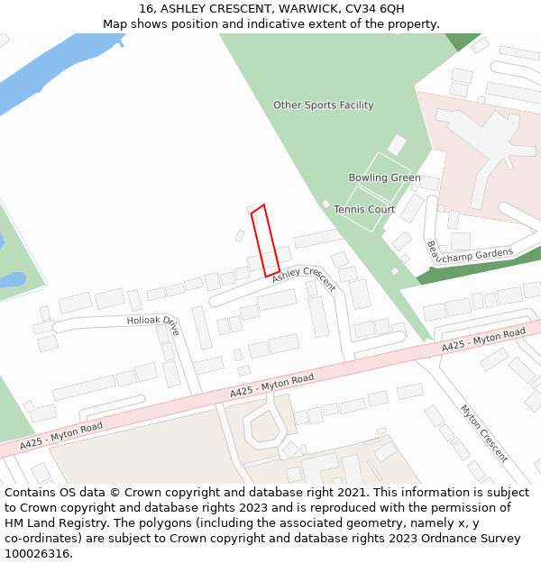 16, ASHLEY CRESCENT, WARWICK, CV34 6QH: Location map and indicative extent of plot