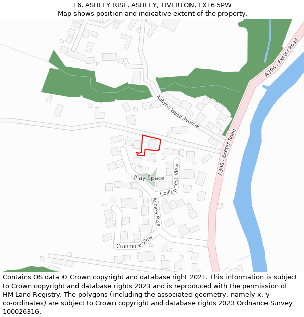 16, ASHLEY RISE, ASHLEY, TIVERTON, EX16 5PW: Location map and indicative extent of plot