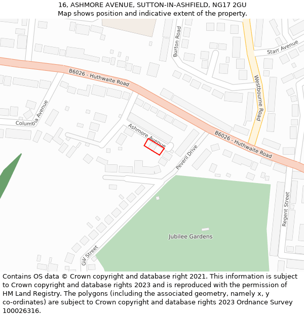 16, ASHMORE AVENUE, SUTTON-IN-ASHFIELD, NG17 2GU: Location map and indicative extent of plot