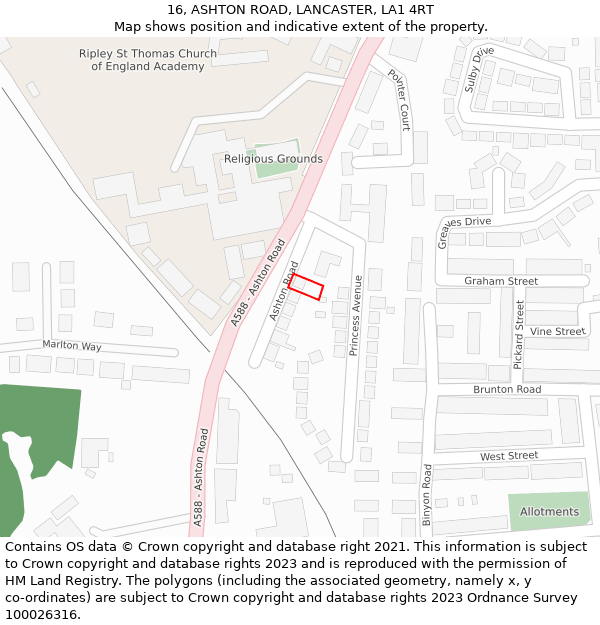 16, ASHTON ROAD, LANCASTER, LA1 4RT: Location map and indicative extent of plot