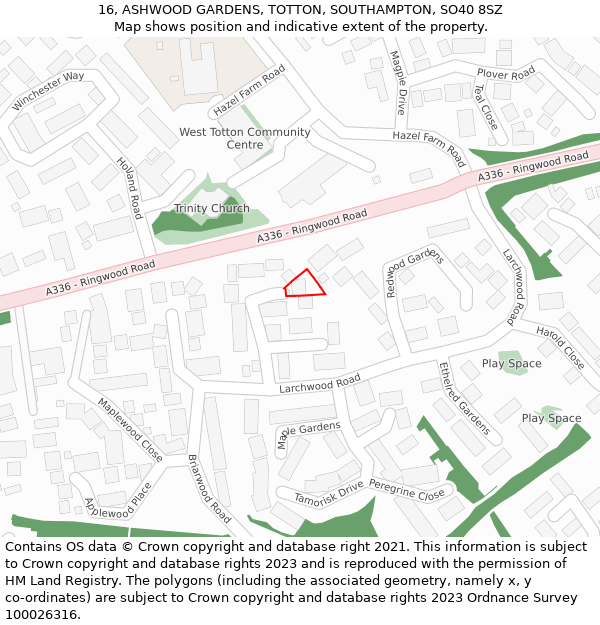 16, ASHWOOD GARDENS, TOTTON, SOUTHAMPTON, SO40 8SZ: Location map and indicative extent of plot