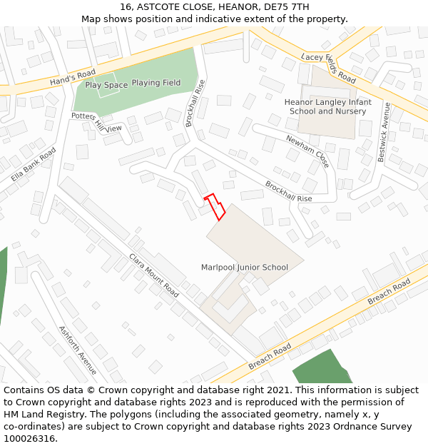 16, ASTCOTE CLOSE, HEANOR, DE75 7TH: Location map and indicative extent of plot