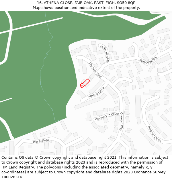 16, ATHENA CLOSE, FAIR OAK, EASTLEIGH, SO50 8QP: Location map and indicative extent of plot