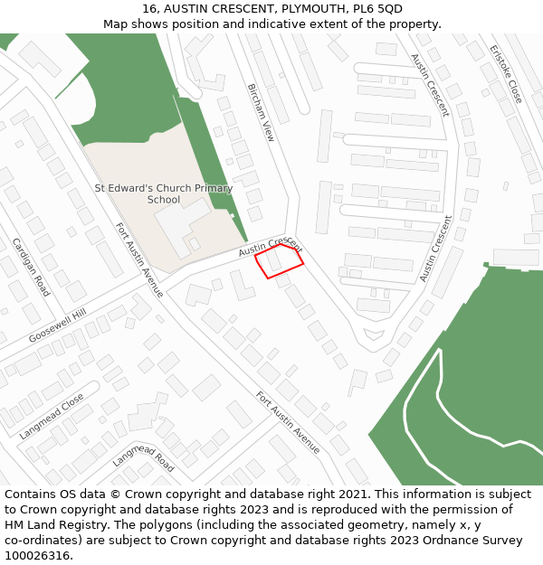 16, AUSTIN CRESCENT, PLYMOUTH, PL6 5QD: Location map and indicative extent of plot