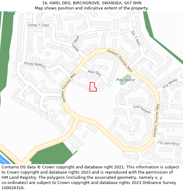 16, AWEL DEG, BIRCHGROVE, SWANSEA, SA7 0HN: Location map and indicative extent of plot