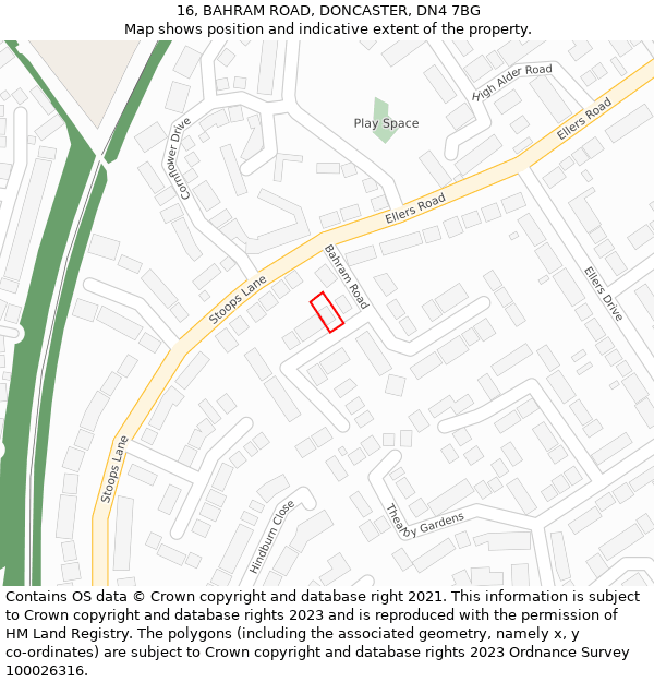 16, BAHRAM ROAD, DONCASTER, DN4 7BG: Location map and indicative extent of plot