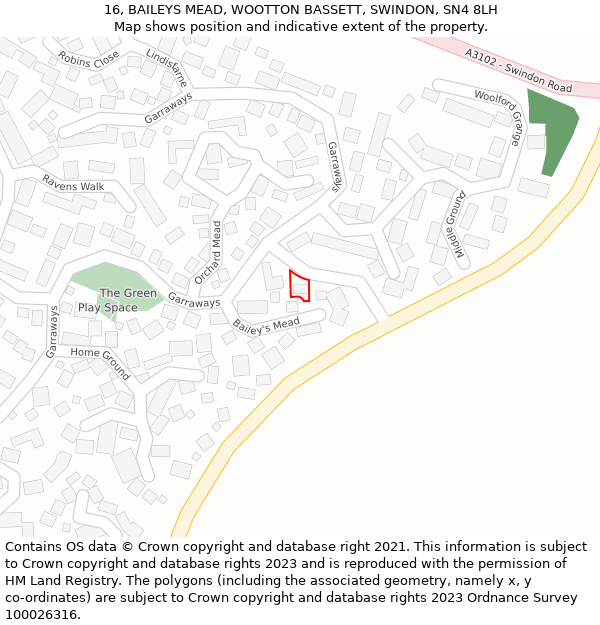 16, BAILEYS MEAD, WOOTTON BASSETT, SWINDON, SN4 8LH: Location map and indicative extent of plot