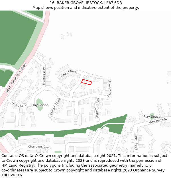 16, BAKER GROVE, IBSTOCK, LE67 6DB: Location map and indicative extent of plot