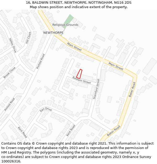 16, BALDWIN STREET, NEWTHORPE, NOTTINGHAM, NG16 2DS: Location map and indicative extent of plot