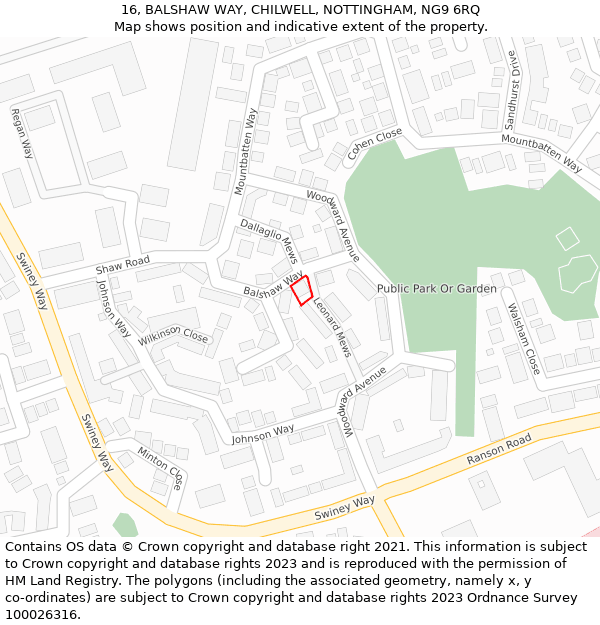 16, BALSHAW WAY, CHILWELL, NOTTINGHAM, NG9 6RQ: Location map and indicative extent of plot