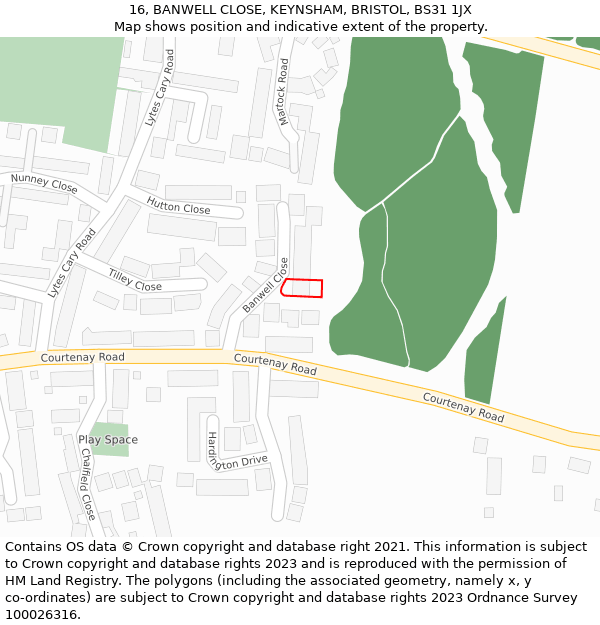 16, BANWELL CLOSE, KEYNSHAM, BRISTOL, BS31 1JX: Location map and indicative extent of plot