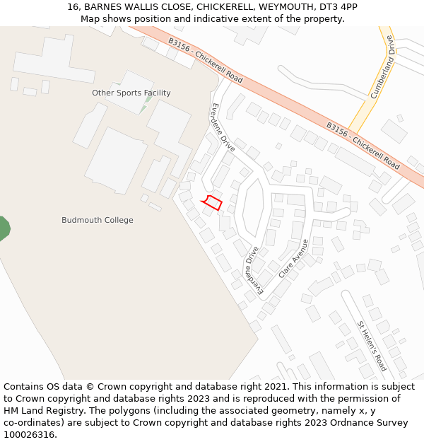 16, BARNES WALLIS CLOSE, CHICKERELL, WEYMOUTH, DT3 4PP: Location map and indicative extent of plot