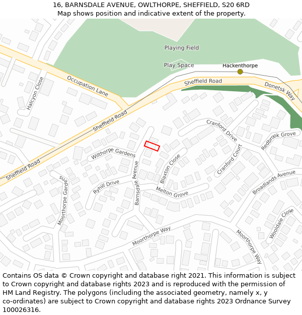 16, BARNSDALE AVENUE, OWLTHORPE, SHEFFIELD, S20 6RD: Location map and indicative extent of plot