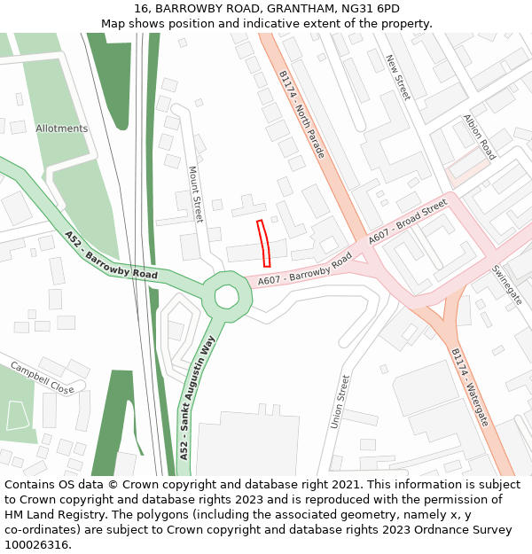 16, BARROWBY ROAD, GRANTHAM, NG31 6PD: Location map and indicative extent of plot