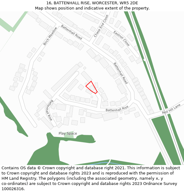 16, BATTENHALL RISE, WORCESTER, WR5 2DE: Location map and indicative extent of plot