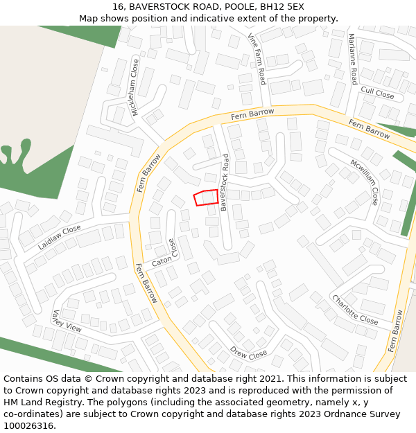 16, BAVERSTOCK ROAD, POOLE, BH12 5EX: Location map and indicative extent of plot