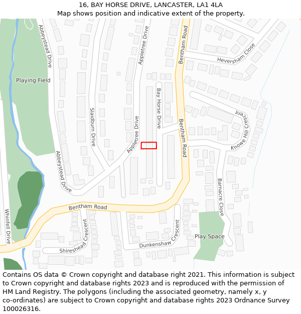 16, BAY HORSE DRIVE, LANCASTER, LA1 4LA: Location map and indicative extent of plot