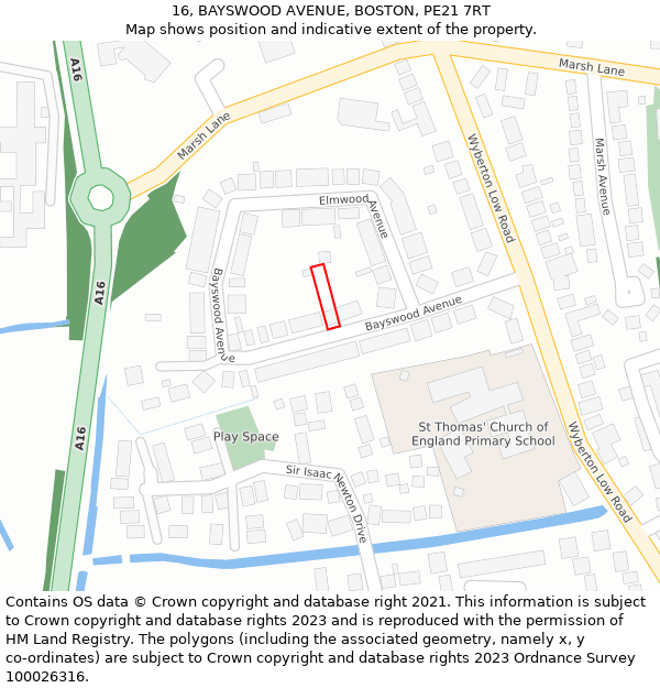 16, BAYSWOOD AVENUE, BOSTON, PE21 7RT: Location map and indicative extent of plot