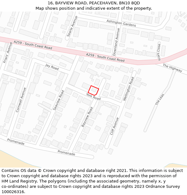 16, BAYVIEW ROAD, PEACEHAVEN, BN10 8QD: Location map and indicative extent of plot