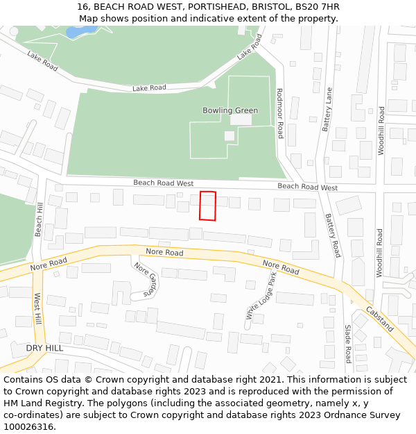 16, BEACH ROAD WEST, PORTISHEAD, BRISTOL, BS20 7HR: Location map and indicative extent of plot